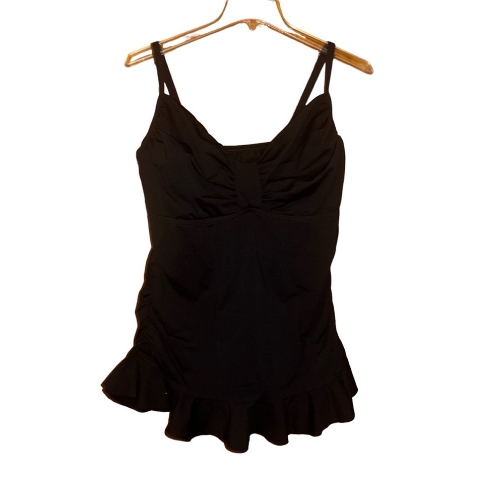Lands end black Swim Top Ruffle Hem Swimwear Tankini Swimsuit Top size 12